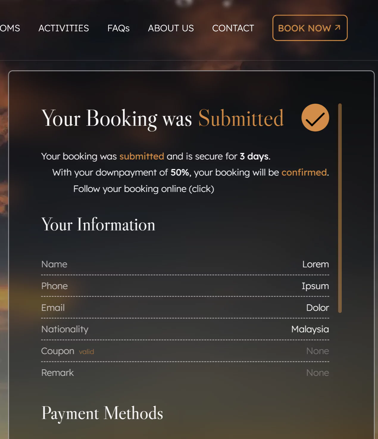 Eagle Bay Retreat confirm reservation